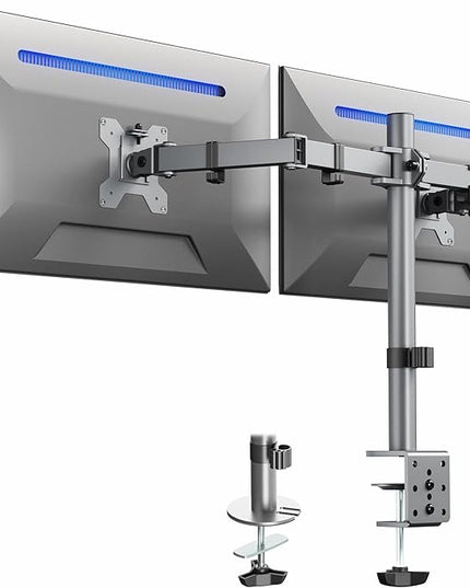 VIVO Dual Monitor Desk Mount, Heavy Duty Fully Adjustable Steel Stand, Holds 2 Computer Screens up to 30 inches and Max 22lbs Each, Gray Color, STAND-V002-GY