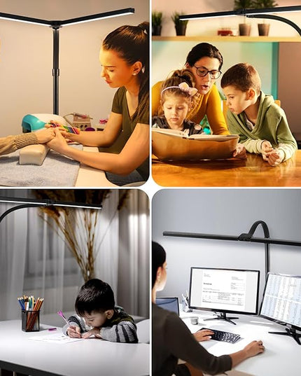LED Desk Lamp for Office Dorm Home - Eye Caring Desk Light with Timer, Remote Control 24W Brightest Dual Screen Computer Monitor Gooseneck Dimmable Table lamp with Anti-Glare Cover Base