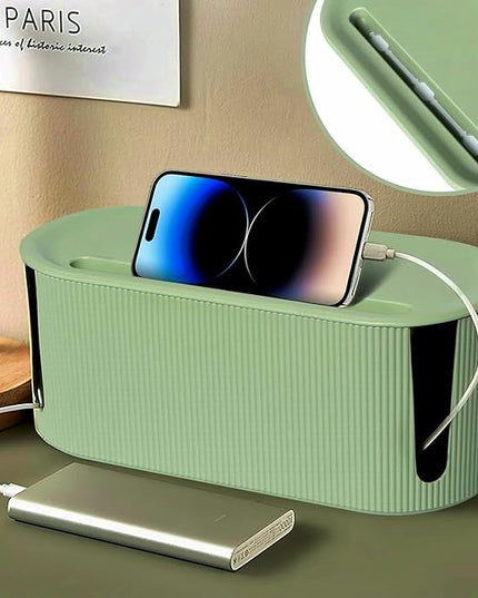Cable Management Box,Desk Cord Organizer with Groove Cover,Plastic Cord Hider Box,Large Cable Box Organizer,Power Socket Management for TV/Computer/Router/Games Console Cable Storage (Green)