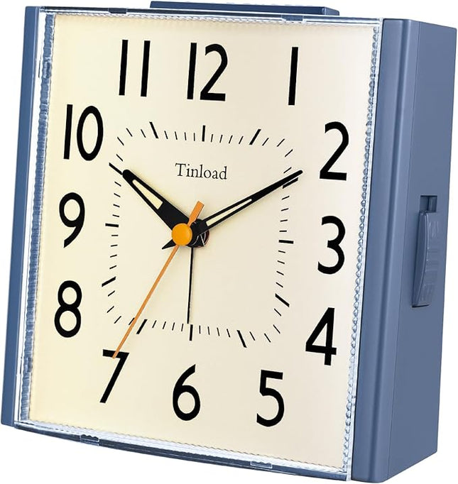 Tinload 4.7" Large Vintage Retro Analog Alarm Clock, Super Silent Non Ticking Clock with Manual Light, Snooze, Battery Operated, Simply Design, for Living Room, Bedroom, Bedside, Desk, Gift Clock
