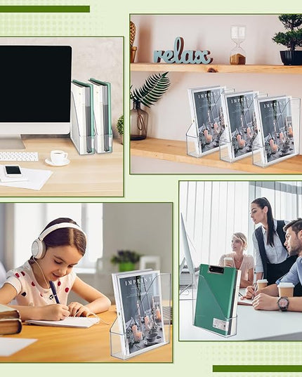 6 Pcs Clear Acrylic Magazine File Holder Plastic Desk Organizer with Handle Basics Vertical Magazine Rack Desk Folder Document Storage Organizer for Home Office School Work Study Desktop Supplies