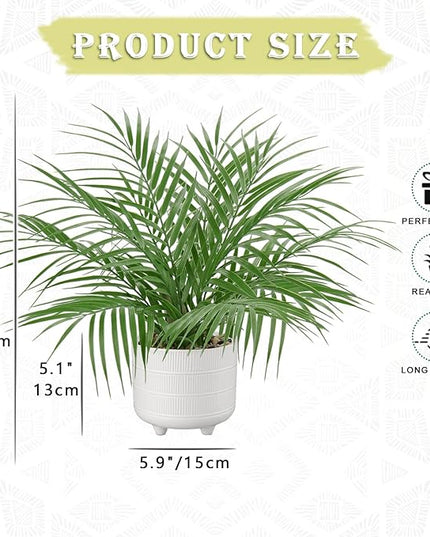 Hollyone Large Artificial Potted Plants Fake Palm Plants 19" Faux Green Plant Plastic Tropical Palm Tree in White Ceramic Pots Bohemian for Home Room Office House Indoor Decoration