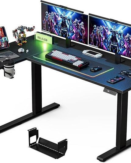 Muvai 59 Inch L Shaped Standing Desk Adjustable Height with Cable Management Tray,Gaming Electric Corner Standing Desk, Sit Stand Computer Table with Reversiable Splice Board, Black Carbon