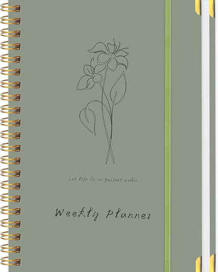 Undated Weekly Planner with Metal Corner Hardcover Notebook , A5 Size Journal with To Do List Planner, Habit Tracker,Weekly Goals for ADHD,Student, Office, Women, Men ,Gifts,6 x 8 inches，Spiral Bindding ,Green