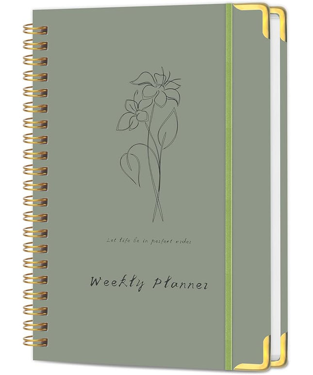 Undated Weekly Planner with Metal Corner Hardcover Notebook , A5 Size Journal with To Do List Planner, Habit Tracker,Weekly Goals for ADHD,Student, Office, Women, Men ,Gifts,6 x 8 inches，Spiral Bindding ,Green