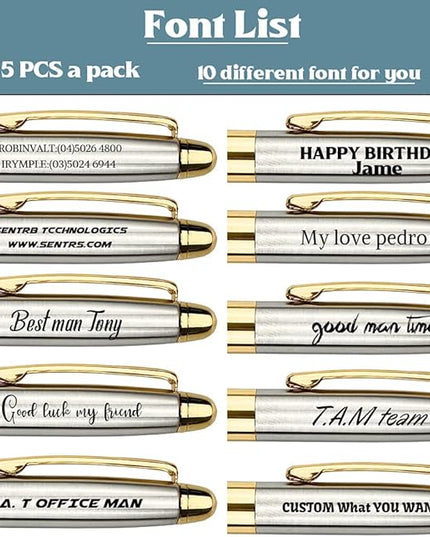 Ancolo Personalized Luxury Ballpoint Pen Writing Set-Stainless Steel Fancy pens Custom with Your Name or Message, Perfect for Students/Teacher/Manager/Lawyer/Professor 5PCS/Pack
