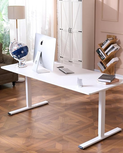 FLEXISPOT 63x28 Inch Large Dual Motor Electric Standing Desk, White - Computer Desk with Memory Controller, Home Office Desk with Splice Board