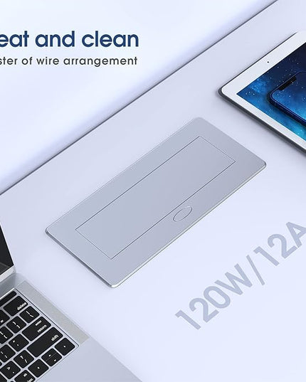 KYHSHJ Connection Box Desktop Pop Up Outlet with 2 USB Ports & 3 Outlets (Silver)