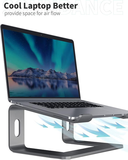 SOUNDANCE Laptop Stand, Aluminum Computer Riser, Ergonomic Laptops Elevator for Desk, Metal Holder Compatible with 10 to 15.6 Inches Notebook Computer, Grey