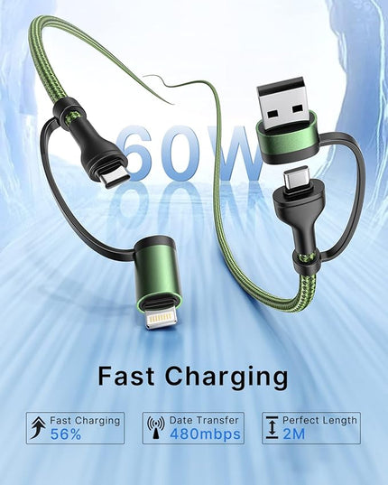 USB C Cable, 4 in 1 Charging Cable (6.6FT 2Pack) with Lightning, USB A/C to C/L Fast Multi Charging Cable for iPhone 16 15 14 Pro Max/MacBook/iPad Pro/SamSungS24,Charging Cable for Multiple Devices
