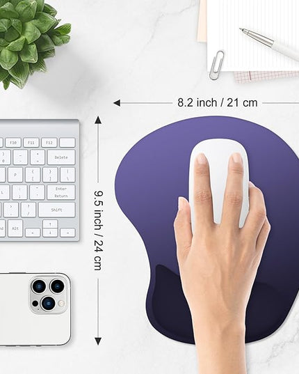 ITNRSIIET Ergonomic Mouse Pad, Cushioned Gel Wrist Rest, Non-Slip Base, Smooth Surface, Compatible with All Mice for Office & Gaming, Desk Accessory, 9.5 x 8.2 inch, Violet Gradient