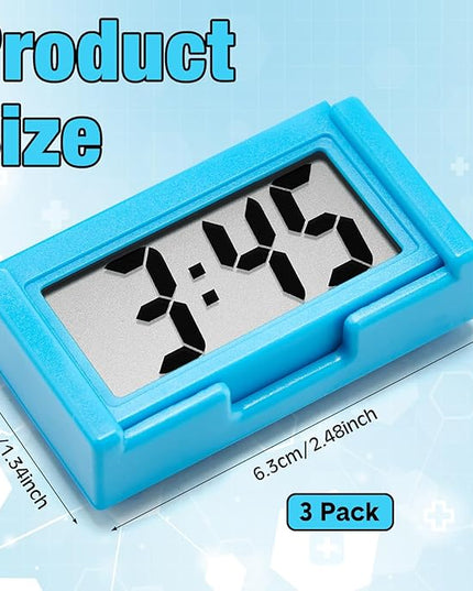 Frienda 3 Pieces Mini Digital Clock Small Digital Clock Stick on Battery Operated Self Adhesive Bracket for Car Dashboard Fridge (Blue)