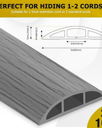 Floor Cord Cover 10FT Cord Covers for Wires on Floor Protect Wires & Prevent Trip Hazards, Easy to Cut for Home, Office, School, Concerts, Cavity W0.6in x H0.32in