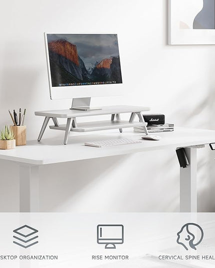 Fenge Monitor Stand, Monitor Stands Riser for Desk, 23.6 Inch Wood Desk Shelf with Storage Organizer and Cable Management for Office Desk Accessories