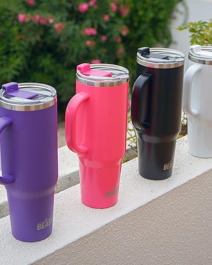 Beast 42 oz Tumbler with Handle Stainless Steel Vacuum Insulated Coffee Ice Cup Double Wall Travel Flask (Deep Purple)
