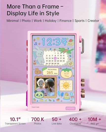 Divoom Times Frame-10.1" WiFi Digital Picture Frame with 64GB, Free App with No Subscription Fees, Supports Uploading Photos/Videos/Calendars/Weather/Sports Scores and Various AI DIY Content