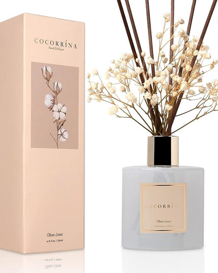 Cocorrína Reed Diffuser Set, Clean Linen 6.7 fl oz Scented Diffuser with Sticks Home Fragrance Reed Diffuser for Bathroom Shelf Decor