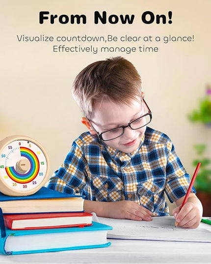 Visual Timer for Kids, 60-Minute Countdown Timer for Classroom Office Kitchen, Desk Timer Kids Time Management Tools with Silent Operation, Pomodoro Time Rainbow Pattern(Khaki)