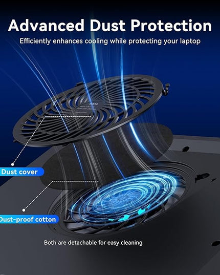 llano V12 Laptop Cooling Pad, Gaming Laptop Cooler Stand with 5.5inch Powerful Turbo Fan, Adjustable Speed, Touch Control, 3-Port USB A, for Fast Cooling Laptop 15.6-19in, Black (No RGB)