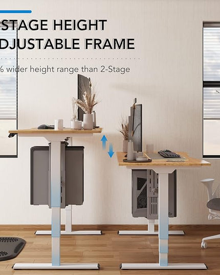 FlexiSpot E6 Bamboo 3-Stage Dual Motor Electric Standing Desk 48 x 24 Sit Stand Up Desk, Holds 220 lbs, Adjustable Height w/ Memory Presets, Solid Bamboo Desktop & White Frame, Ships in 2 Boxes