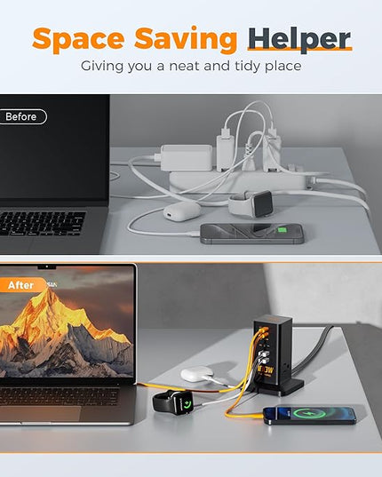 Charging Station PD 100W, TESSAN 9-in-1 USB C Power Strip for iPhone 17/16/15, MacBook, Tablet, Desktop Phone Fast Charger with 3 AC, 3 USB-A Ports, Home Drom Office Accessories