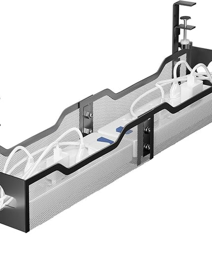Under Desk Cable Management Tray 24.8", Quszmd Cable Organizer No Drill, Standing Cord Organizer and Wire Management Tray - No Damage to Desk, Black