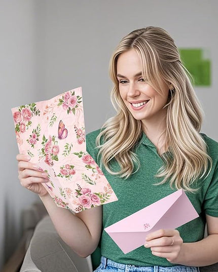 Funrous 90 Pcs Stationary Paper and Envelopes Set, Christmas 60 Sheets Floral Letter Paper and 30 Envelopes, 8.5 x 11 Inch Lined Writing Sheet for Wedding Religious Xmas Party Invitation Gift Decor