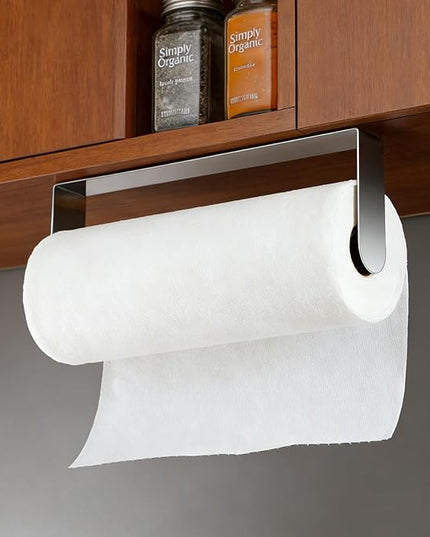 YIGII Self Adhesive Paper Towel Holder - Wall Mount Paper Roll Holder Under Cabinet, Polished SUS 304 Papertowel Holders, Stainless Steel, No Drilling (Polished Silver)