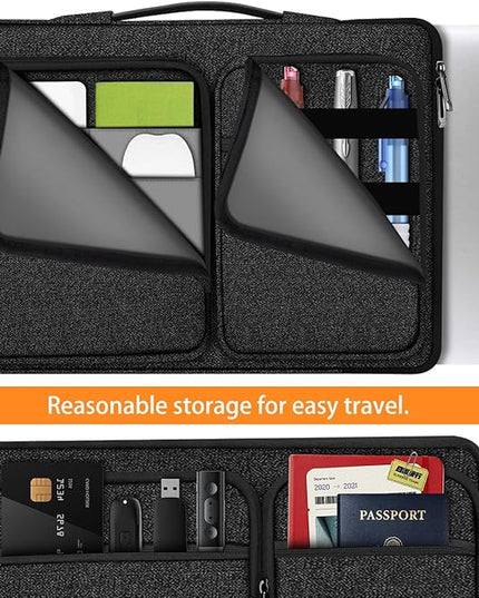 Hseok Laptop Case 15 15.6 16 inch Sleeve with Handle and Hidden Strap,Compatible with MacBook Pro 15.4 16, 360° Protective PC Briefcase with 4 Pockets for Laptop Accessory,Easy to Carrying,Black