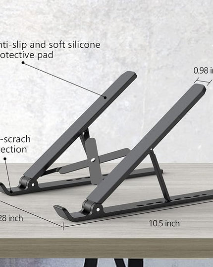 Laptop Stand for Desk, Adjustable Laptop Riser ABS+Silicone Foldable Portable Notebook Holder, Ventilated Cooling Notebook Mount Computer Stand for 10-15.6” Laptops,Tablets-Black