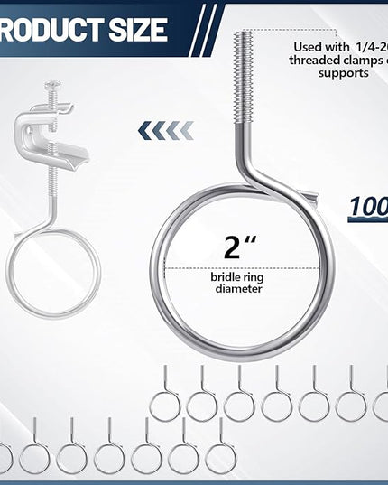 Yaocom 100 Pcs 1/4"-20 Machine Threaded Bridle Rings 2" Diameter Heavy Duty Bridle Wiring Rings Cable Hangers for Low Voltage Cable Pipe Management