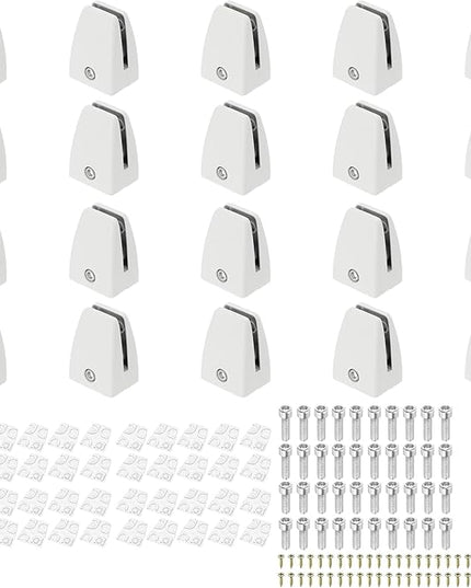 PATIKIL 20 Pcs Office Desk Partition Support Bracket, Aluminum Alloy Sneeze Guard Support Clamps Desktop Divider Clips for Offices Store Counter Privacy Panel, White