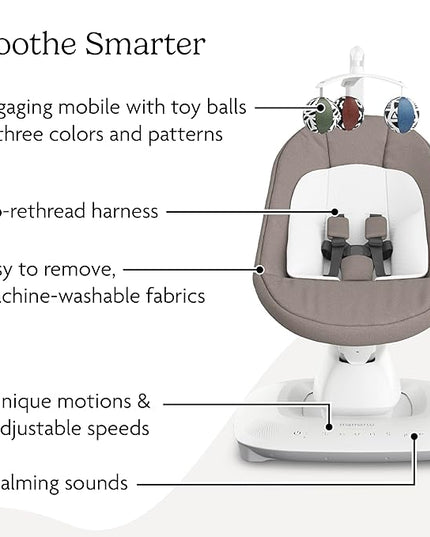 UPPAbaby Mamaroo Smart Swing – Customizable Soothing Modes with MotionSync Technology – Infant Recline + Bluetooth Enabled – Included Newborn Insert – Wells (Dark Taupe Mélange)