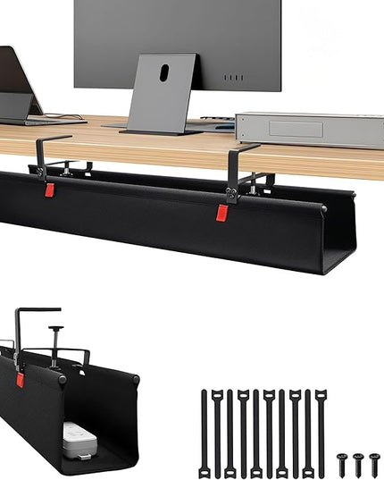 36" No Drill Under Desk Cable Management Tray - Upgraded Oxford Fabric with Cable Loop, No Damage to Table for Standing Desks and Home Office (Large (36 Inch))