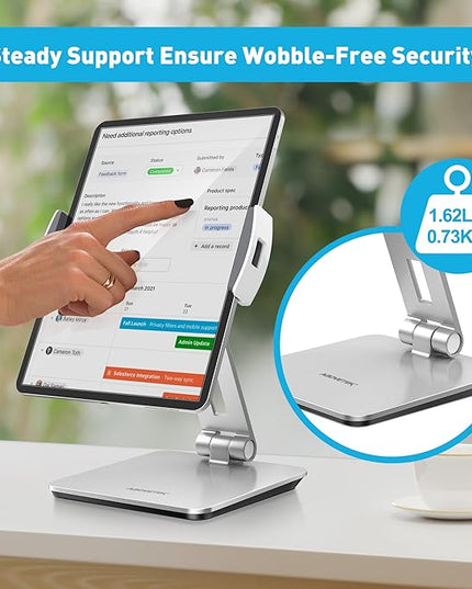 AboveTEK Business Kiosk Aluminum Tablet iPad Stand, 360° Swivel Tablet & Phone Holders for Any 4"-15.6" Display Tablets/Cell Phones/Portable Monitor, Sturdy for Store POS Office (Silver)