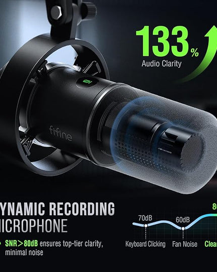FIFINE Dynamic Microphone, XLR/USB Podcast Recording PC Microphone for Vocal Voice-Over Streaming, Studio Metal Mic with Mute, Headphone Jack, Monitoring Volume Control, Windscreen-Amplitank K688