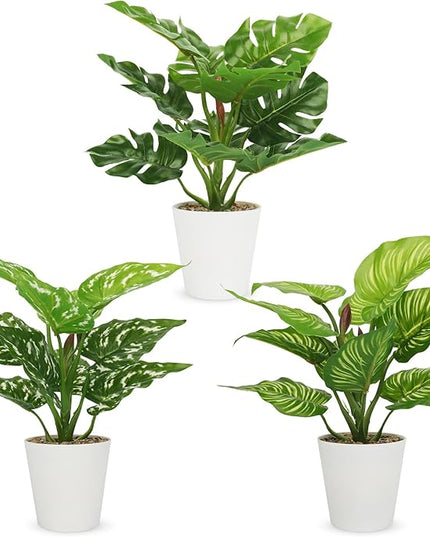 HNCSDD 11.8 Inch 3 Pcs Small Fake Plants Artificial Potted Plant Indoor Faux Tropical Plant for Home Office Table Shelf Desktop Décor
