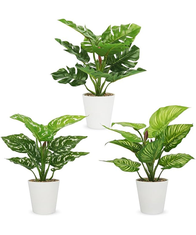 HNCSDD 11.8 Inch 3 Pcs Small Fake Plants Artificial Potted Plant Indoor Faux Tropical Plant for Home Office Table Shelf Desktop Décor
