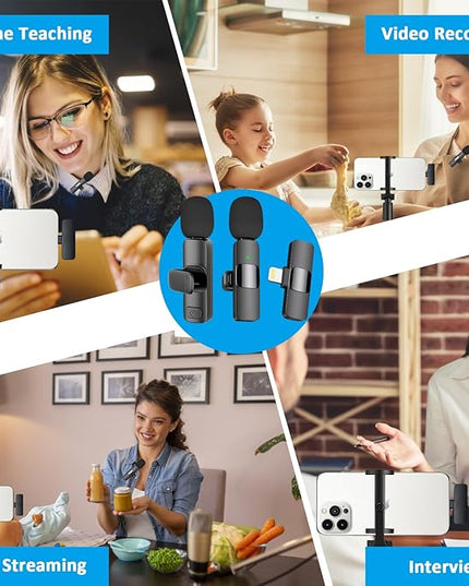 MAYBESTA Wireless Mini Microphone for iPhone 14 Below - Bluetooth Lapel Mic for Video Recording - Clip on Phone Microphones for YouTube Tiktok