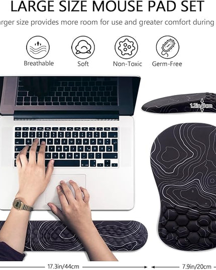 Mouse Pad Wrist Support, Laokiiy 2 in1 Keyboard Wrist Rest+ Ergonomic Mouse Pad, Non-Slip Wrist Rest for Computer Keyboard, Made Easy Typing & Relieve Wrist Pain(Black White)