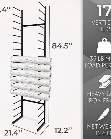 Wall Mount Blueprint Holder Storage Organizer - 34 Slot Blueprint Storage Rack - Blue Print Storage Organizer for Poster Storage, Construction Paper Storage, Map Storage (17 Tiers)