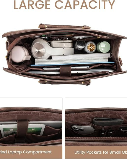 LOVEVOOK Laptop Bag for Women, 15.6 Inch Laptop Tote Bag, Vintage Leather Work Bags for Women, Waterproof Computer bag with Clutch Purse, Large Capacity Briefcase, Business Office Bag