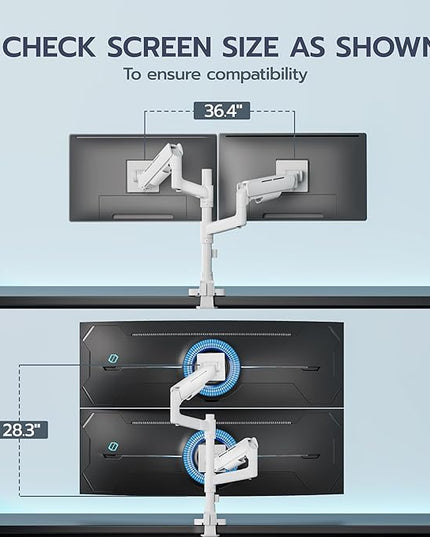 ARES WING Dual Monitor Mount for 17-49 Inch Ultrawide Heavy Duty Curved Screen, Computer Monitor Arm Desk Mount, Gas Spring Adjustable Dual Monitor Stand for Desk, White
