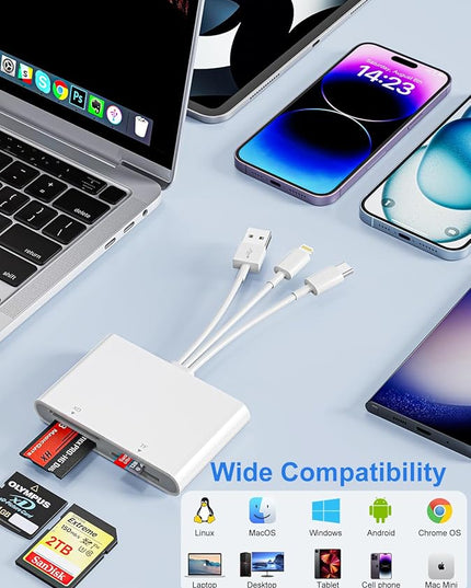 Memory Stick Pro Duo Adapter - XD Picture Card Reader for iPhone/USB C/A, 4 in 1 SD/TF/MS/XD Card Reader Adapter Sony Cybershot Card Reader Support iPhone 17/16/15/14/13/12/11/Pad/PC/Android/Laptop