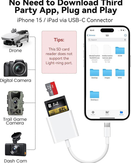 USB C SD Card Reader for iPhone 15 16/iPad/MacBook/Mac, xdgeLoad USB-C Type C SD Reader Supports SD and MicroSD Memory Card Adapter, Trail Camera Viewer Plug and Play - 2 Slots