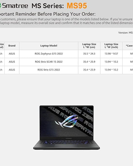 Smatree MS95 Hard EVA Protective Sleeve with Stand Compatible for 15.6 inch ASUS ROG Strix Scar 15 2022 G533,for ROG Strix G15 G513,ROGZephyrus G15 GA503, Predator Triton 16 Slim Bag