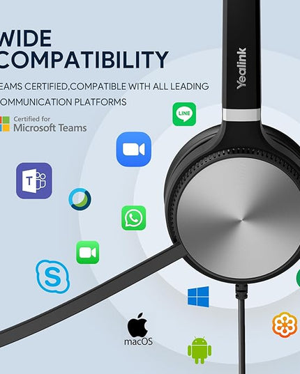 Yealink UH36 Professional USB Headset, Wired Headphones for Computer PC Laptop Work Headset with Noise Canceling Mic for Call and Music（for Teams Certified, Stereo,3.5mm Jack/USB Connection）