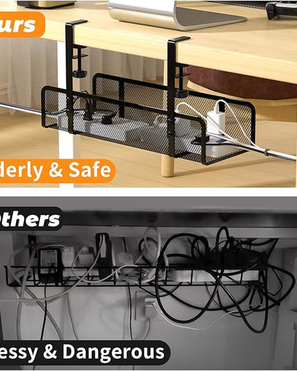 Under Desk Cable Management Tray, Wire Management Desk Cable Organizer Cable Management Box, Cord Organizer Storage for Office