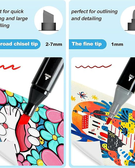 120 Colors Alcohol Markers, Dual Tip Permanent Art Markers with Black Suitcase, For Adults Coloring, Sketching, Card Making and DIY Patinting