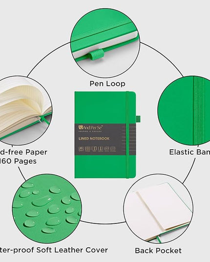 &And Per Se Lined Journal Notebook, 160 Pages, A5 5.7 x 8 inches College Ruled Thick Paper Notebook Journals for Writing, Hardcover Notebooks for Women Men Office School (1 Pack, Emerald)